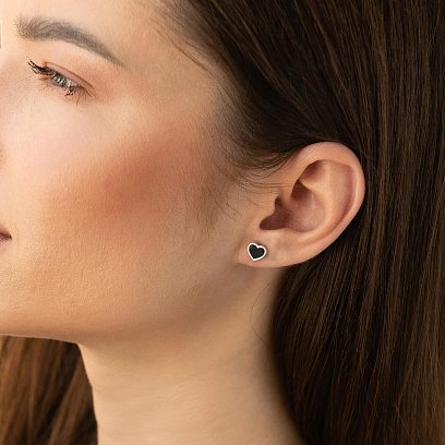 Срібні сережки - пусети "Сердечки" (емаль) OR131110 №2