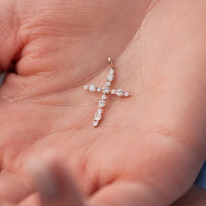 Хрестик у червоному золоті з діамантами пб0296ch №4