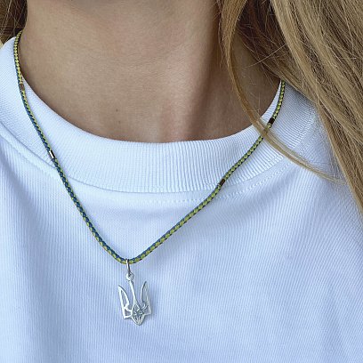 Серебряное колье "Герб Украины - Тризуб на шнурке" 990 №5