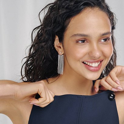 Серебряные серьги - джекеты "Иветта" с цепочками 902-01373 №4