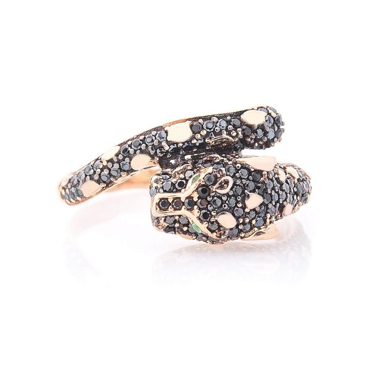 Золотий перстень "Пантера" з фіанітами к06138 від ювелірного магазину Онікс - 3