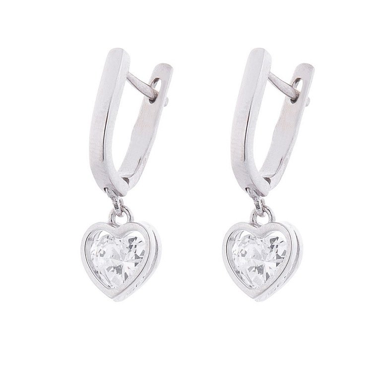 Серебряные серьги с сердечками (фианит) 122394 от ювелирного магазина Оникс