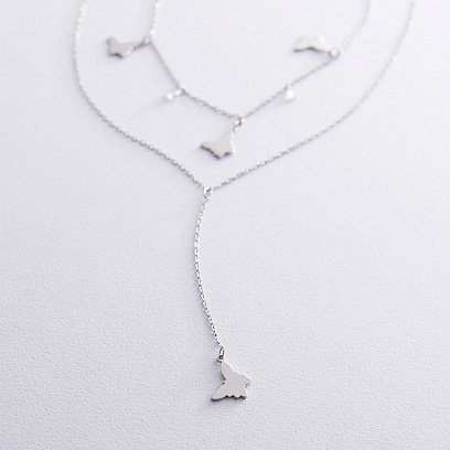 Двойное серебряное колье "Бабочки" с фианитами 18954