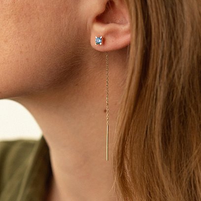 Сережки - протяжки у червоному золоті (блакитні та жовті фіаніти) с08124 №4