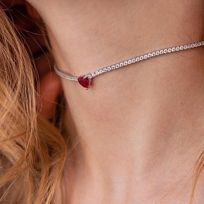 Серебряное колье - чокер "Сердечко" с фианитами 181257 №7