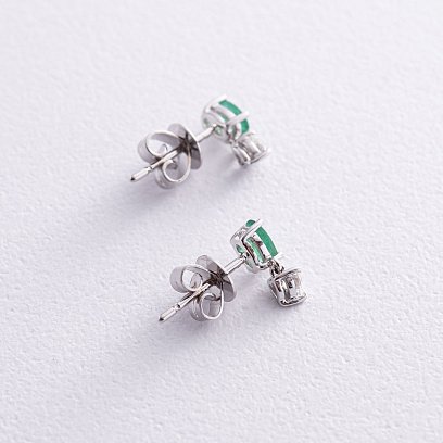 Золотые серьги - пусеты с изумрудами и бриллиантами сб0465ca №3