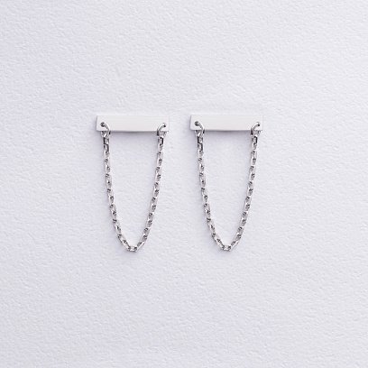 Срібні сережки - пусети з ланцюжками 122575 №3