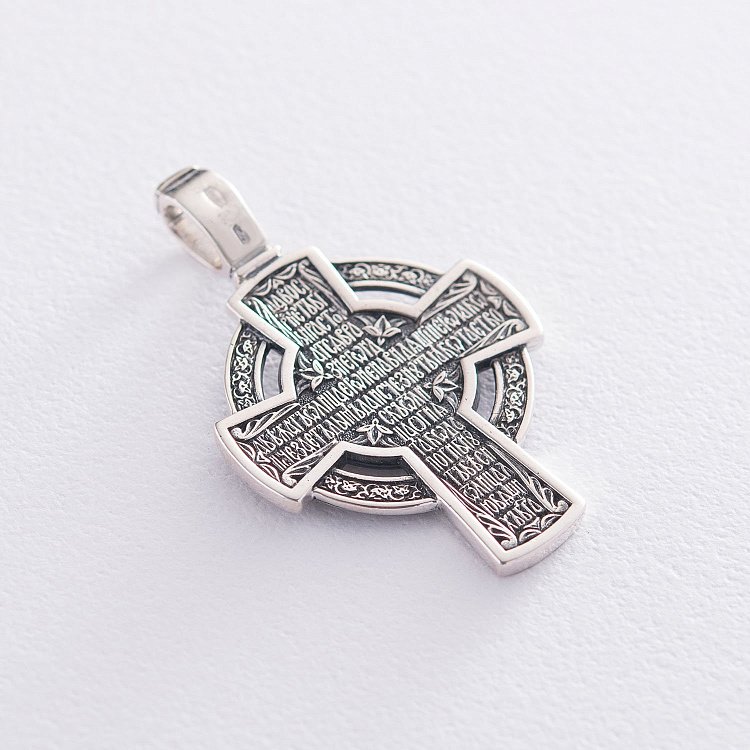 Срібний хрестик "Спас Нерукотворний. Молитва Да воскресне Бог" 133002 від ювелірного магазину Онікс - 3