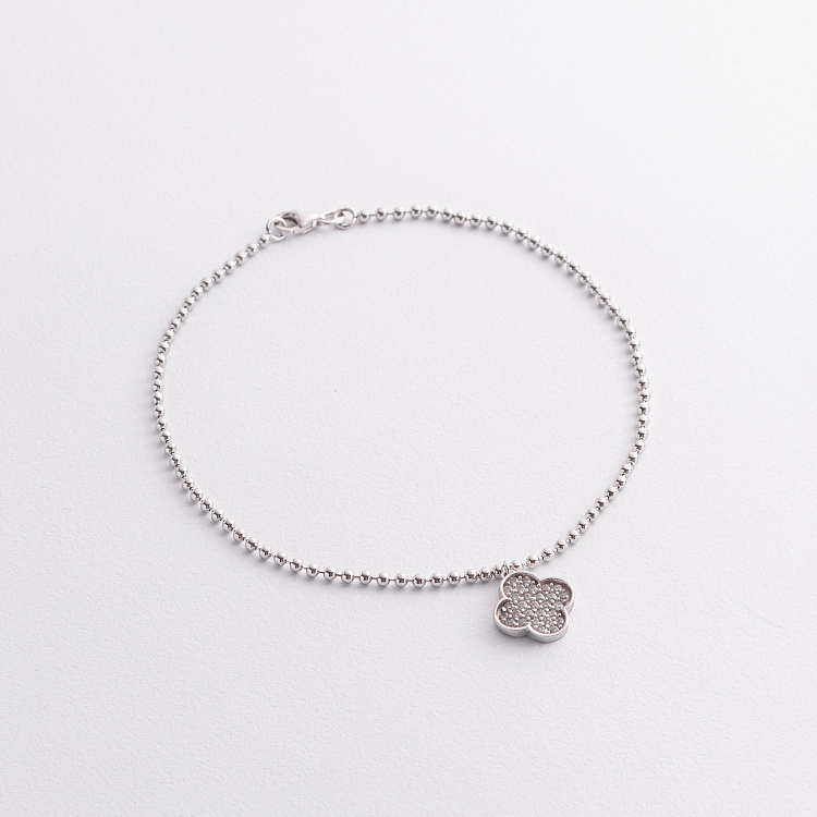Серебряный браслет "Клевер" на ногу (фианиты) 141849 от ювелирного магазина Оникс