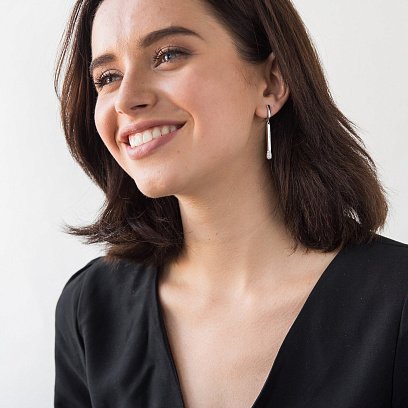 Серебряные серьги "Спички" с фианитами 122506 №2