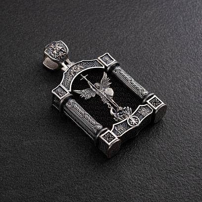 Серебряный кулон "Николай Чудотворец. Архангел Михаил" (эбеновое дерево) 1607 №5