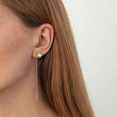 Золоті сережки - протяжки з перлами с07654