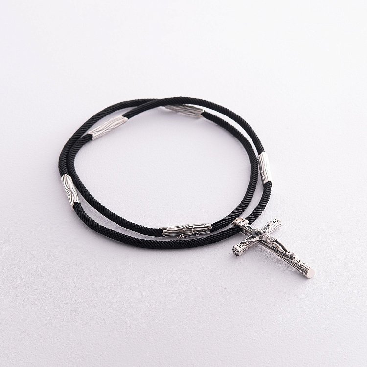 Православный серебряный крест "Распятие. Спаси и Сохрани" на шнурке 848 от ювелирного магазина Оникс