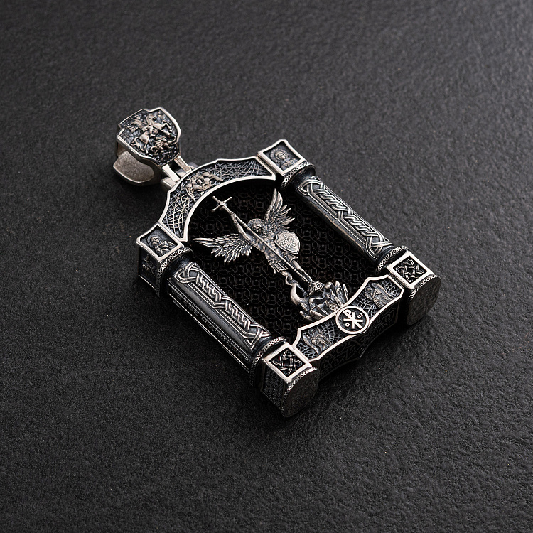 Серебряный кулон "Николай Чудотворец. Архангел Михаил" (эбеновое дерево) 1607 от ювелирного магазина Оникс - 4