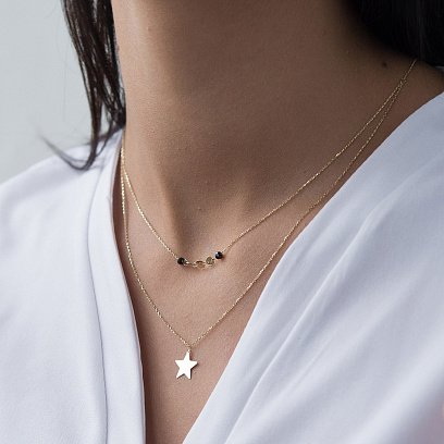 Подвійне золоте кольє "Зірочка" з чорними фіанітами кол01539 №2