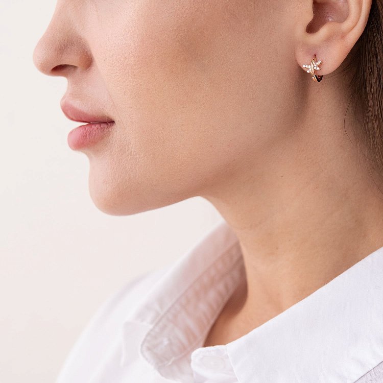 Золоті сережки - кільця "Бабки" (фіаніти) с07432 від ювелірного магазину Онікс - 1