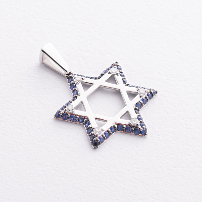 Золотой кулон "Звезда Давида" (бриллианты, сапфиры) пб0404rc