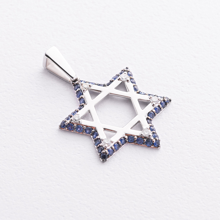 Золотой кулон "Звезда Давида" (бриллианты, сапфиры) пб0404rc от ювелирного магазина Оникс