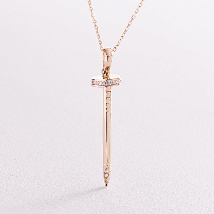 Колье "Гвоздь" в желтом золоте (фианиты) кол02184 от ювелирного магазина Оникс