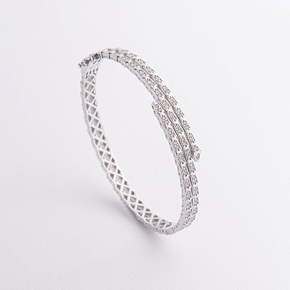 Жорсткий браслет "Змія" у білому золоті (фіаніти) б05630