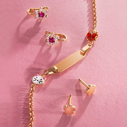 Золотой детский браслет "Hello Kitty и Божья коровка" с эмалью б05449 №3