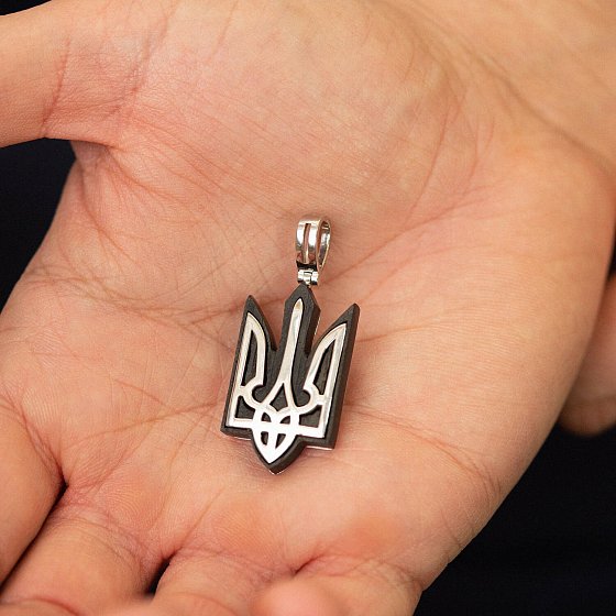 Срібний кулон "Герб України - Тризуб" з ебеновим деревом 959 №5