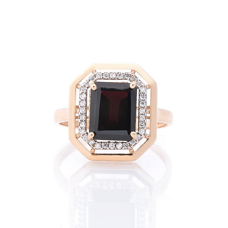 Ексклюзивна золота каблучка (піроп, фіаніти) к05104 від ювелірного магазину Онікс - 2