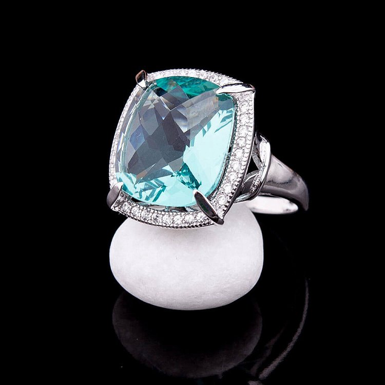 Кольцо с голубыми фианитами к25 - 4 Кольцо с голубыми фианитами к25 от ювелирного магазина Оникс - 4