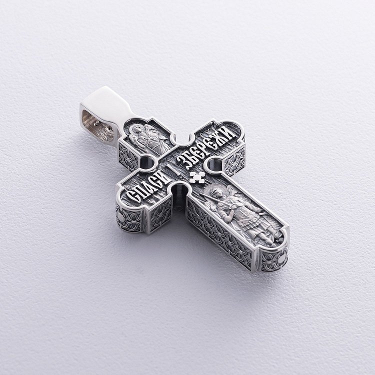 Мужской православный крест "Розп'яття. Спаси и Сохрани" (на укр. языке) из эбенового дерева и серебра 1214 от ювелирного магазина Оникс - 6