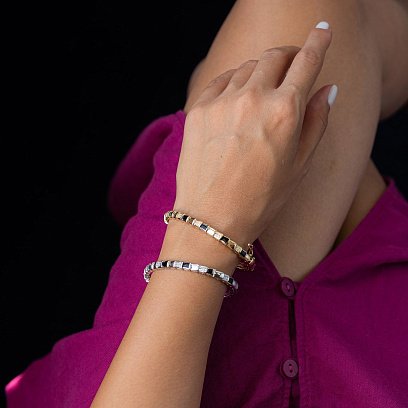 Жорсткий браслет в білому золоті (фіаніт, емаль) б04510 №8