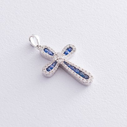 Золотий хрестик з діамантами і сапфірами п341