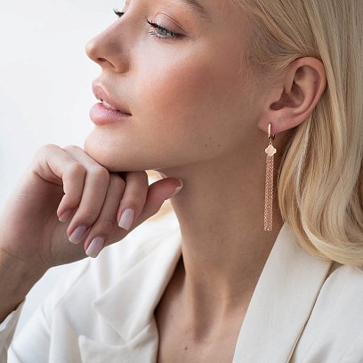 Золоті сережки "Конюшина" з ланцюжками с07738 №2