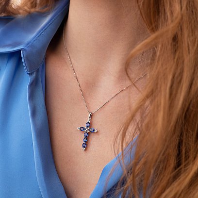 Золотий хрест (сапфір, діамант) пб0133gm №5