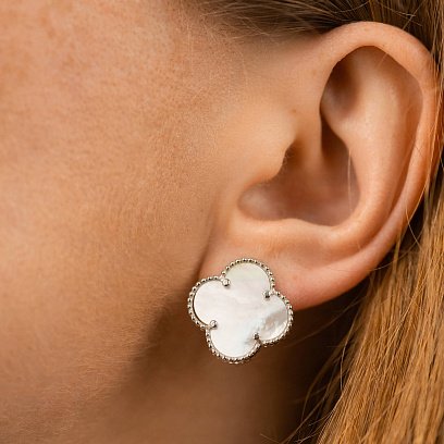 Срібні сережки "Конюшина" (перламутр) 123420 №3