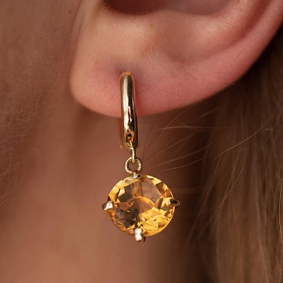 Золотые серьги "Влечение" с цитрином с08526 №4