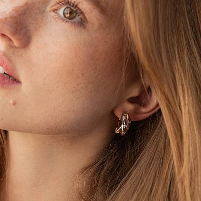 Сережки у трьох кольорах золота з фіанітами с07044 №2