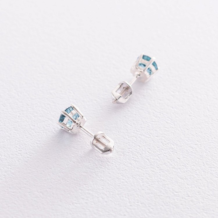 Серебряные серьги - пусеты (синт. топаз Лондон) 121979 от ювелирного магазина Оникс - 3