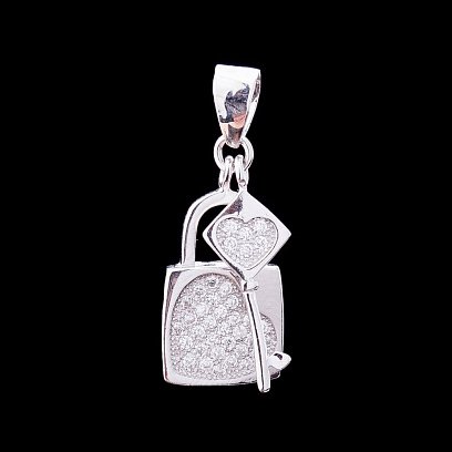Срібна підвіска "Ключик і замочок" з фіанітами 132243 №2