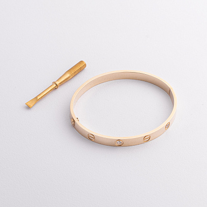 Жесткий браслет "Love" с фианитами (желтое золото) б04654 №3