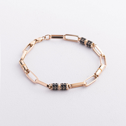 Золотой браслет "Lucile" (черные фианиты) б05832