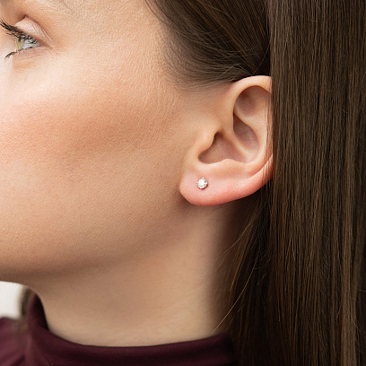 Золоті сережки - пусети "Квіточки" 2 в 1 з діамантами сб0615cha №7