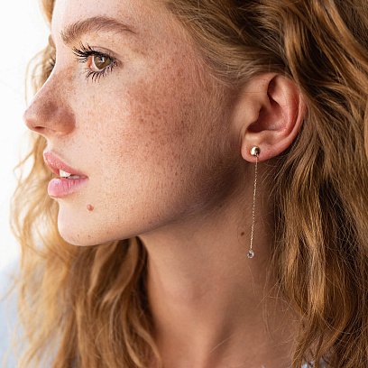 Сережки - пусети "Фіаніт на ланцюжку" у червоному золоті с08038 №3