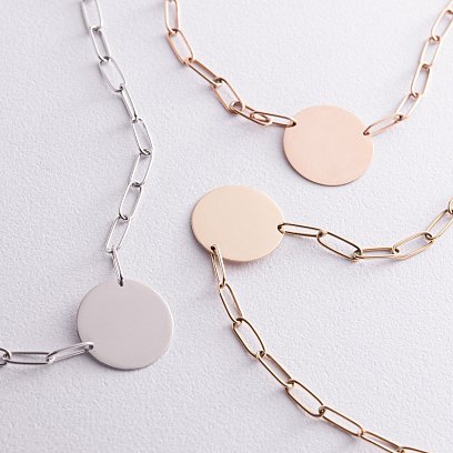 Колье с монеткой для гравировки (красное золото) кол02392 №3