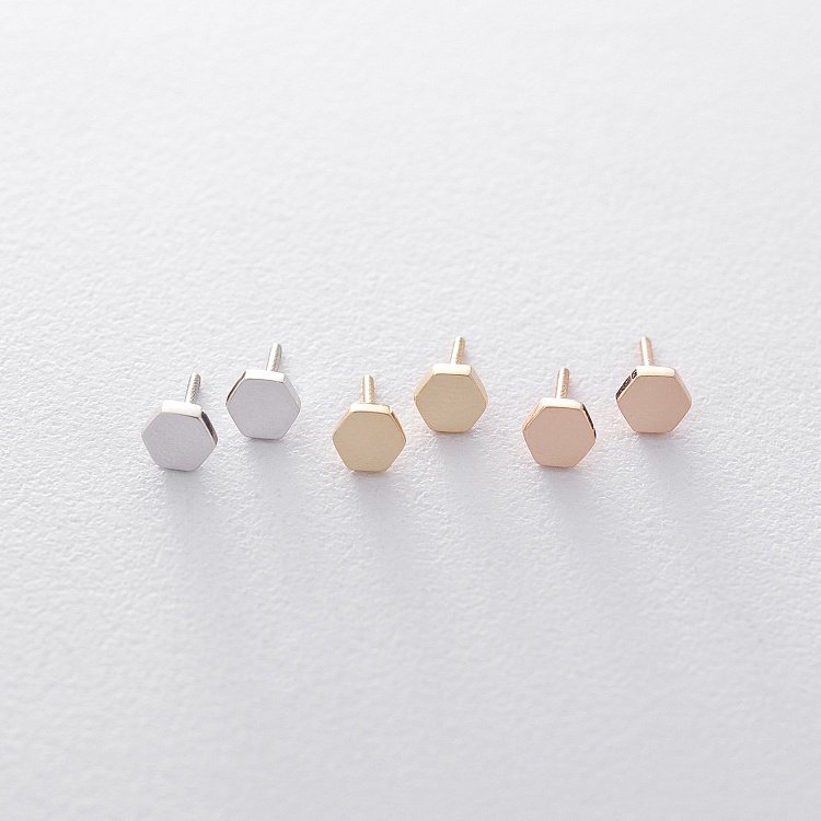 Серьги - пусеты "Шестиугольники" с красного золота с06043 от ювелирного магазина Оникс - 2