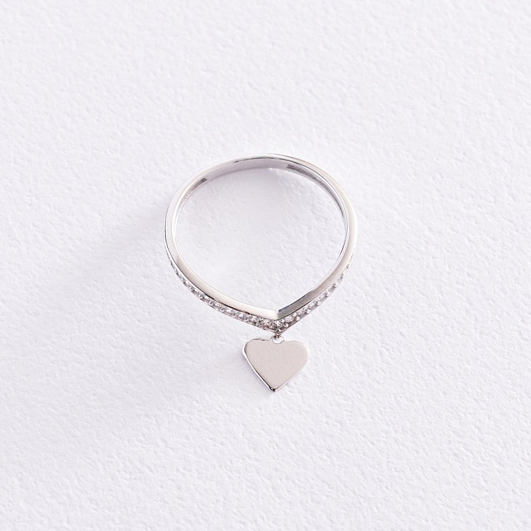 Золотое кольцо "Сердечко" с фианитами к06827 от ювелирного магазина Оникс - 2