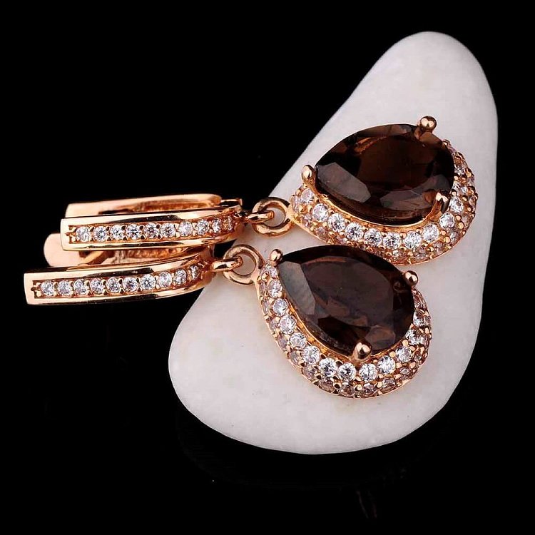 Золоті сережки з димчастого топазом і фіанітами с01683 від ювелірного магазину Онікс