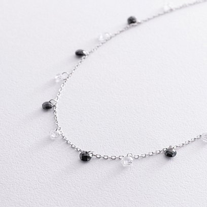 Серебряное колье с черными и белыми фианитами 181271 №2