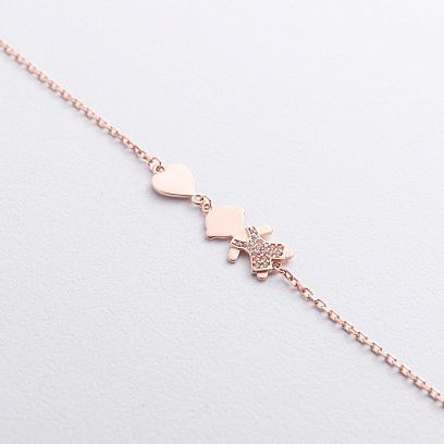 Браслет "Мальчик и сердечко" в красном золоте (фианиты) б05652 №2