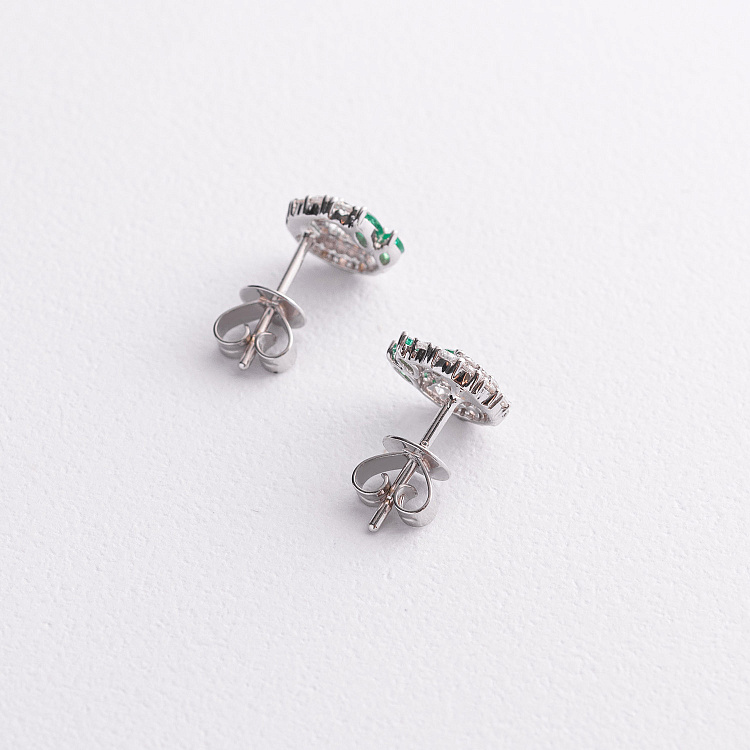 Золоті сережки - пусети з діамантами і смарагдами сб0671ca від ювелірного магазину Онікс - 3