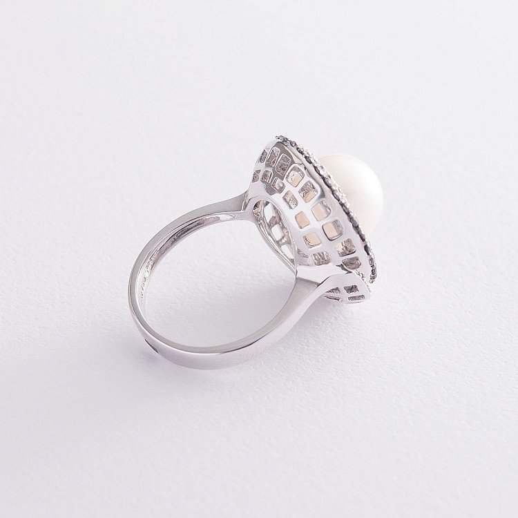 Золотое кольцо с жемчугом и бриллиантами к1009 от ювелирного магазина Оникс - 2